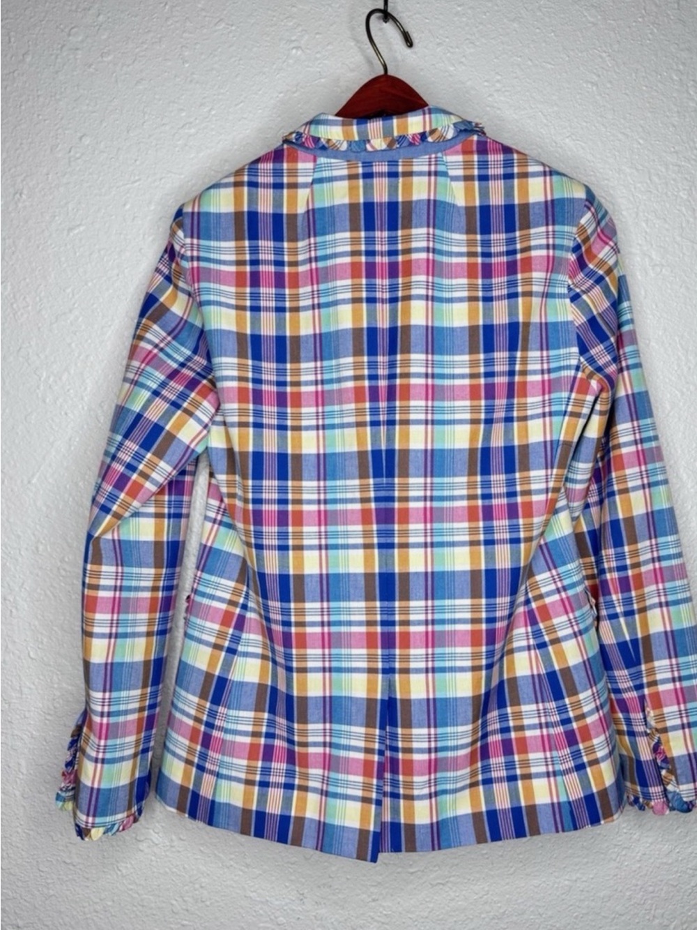 J Crew NWT Regent Blazer Womens Multicolor Madras Plaid Ruffle Trim Jacket - Picture 4 of 11